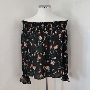Wild Rose Black Floral Off Shoulder Blouse Women's Medium‎